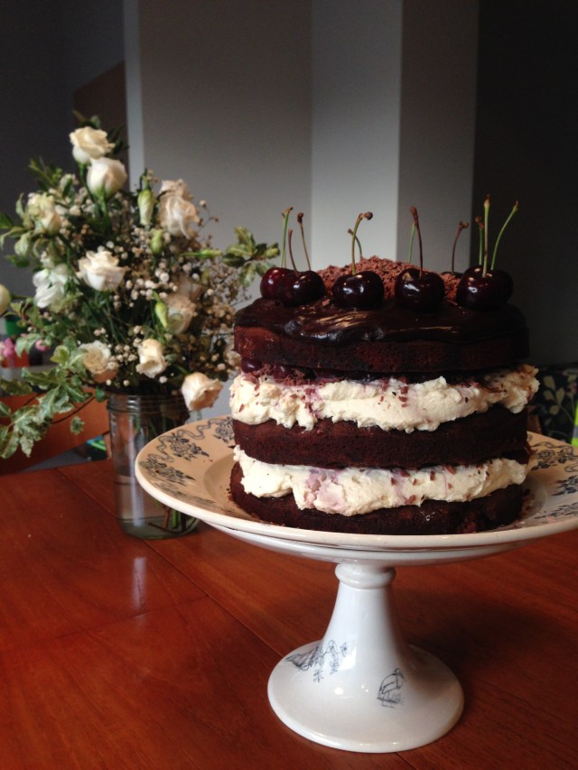 Black Forest Gâteau Based on recipe at http://www.bbcgoodfood.com/recipes/2303676/black-forest-gteau