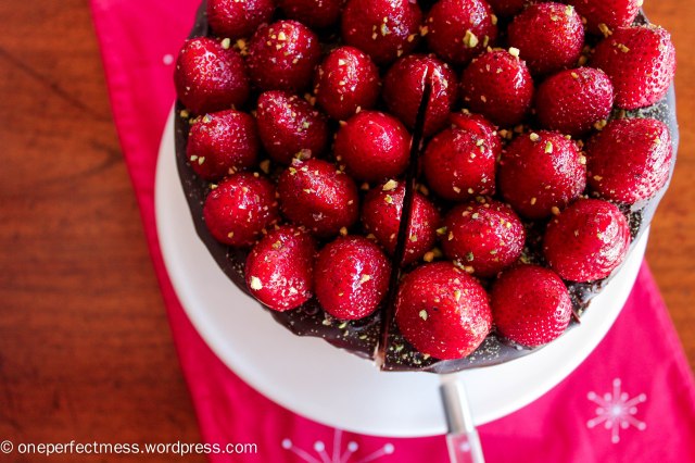 Vanilla Spice Celebration Cake with Strawberries, Chocolate Ganache and Rosewater Frosting Recipe One Perfect Mess 4