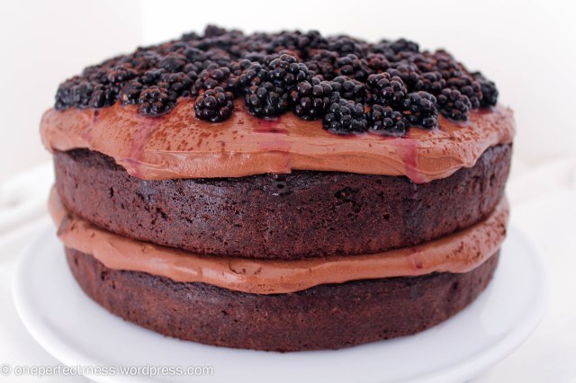 Double Chocolate Cake with Cream Cheese Frosting and Blackberries Recipe One Perfect Mess 4