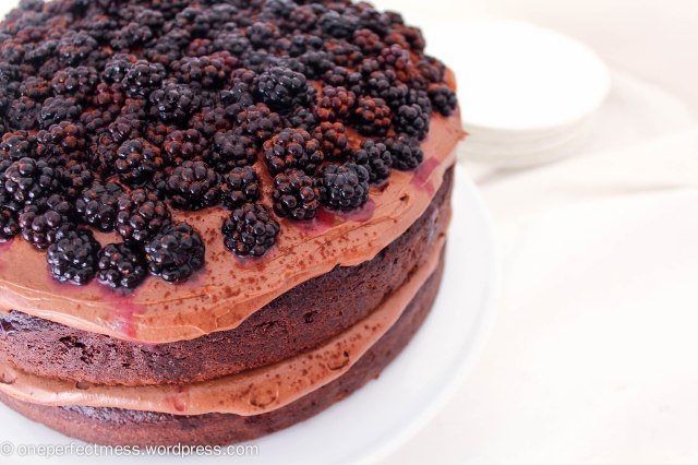 Double Chocolate Cake with Cream Cheese Frosting and Blackberries Recipe One Perfect Mess 5