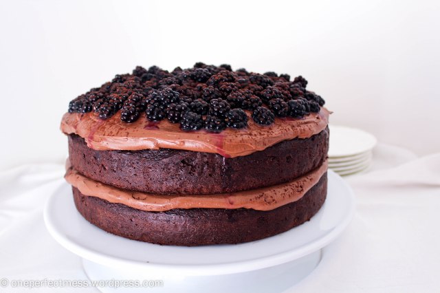 Double Chocolate Cake with Cream Cheese Frosting and Blackberries Recipe One Perfect Mess 6