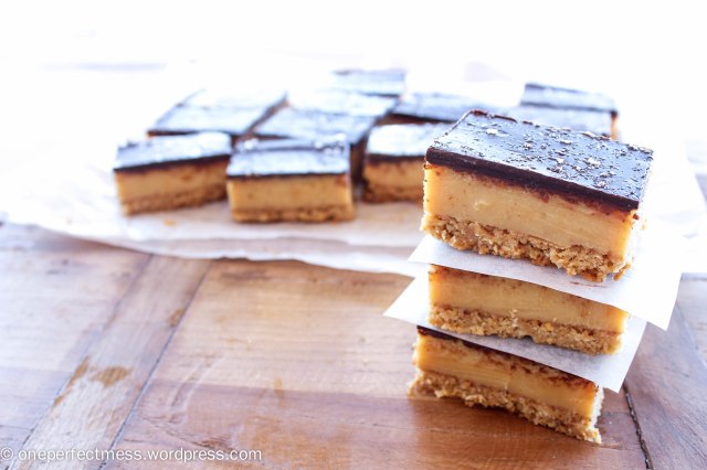 Salted Caramel Slice with Roasted Nut and Coconut Base Recipe One Perfect Mess 3-6
