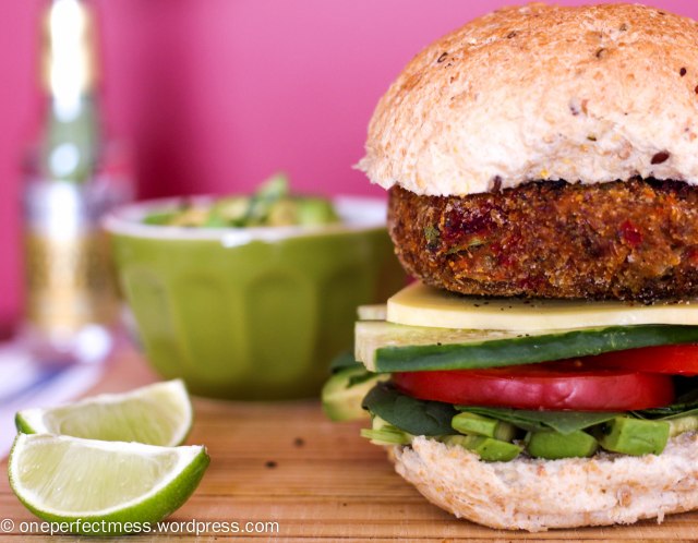 Roasted Vegetable Burgers One Perfect Mess easy recipe yummy vegetarian gluten free roast veggie patties sandwich bun healthy lunch dinner freezable 4