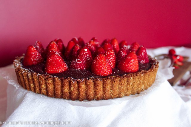 Strawberry and Chocolate Tart with an Anzac Biscuit Base Recipe One Perfect Mess 1