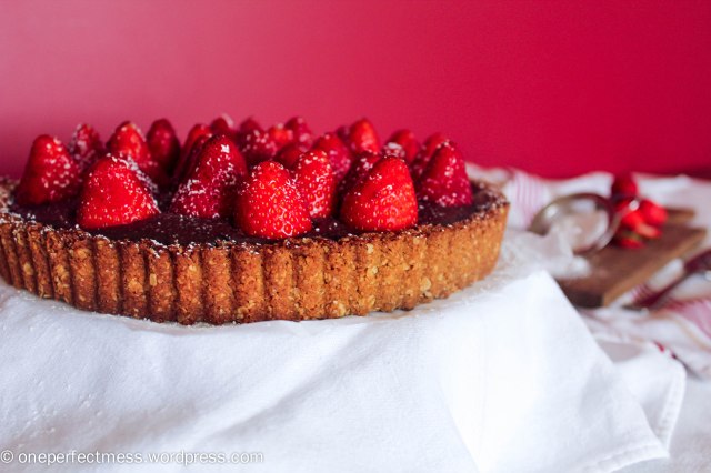 Strawberry and Chocolate Tart with an Anzac Biscuit Base Recipe One Perfect Mess 2