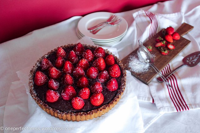 Strawberry and Chocolate Tart with an Anzac Biscuit Base Recipe One Perfect Mess 4