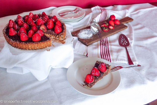 Strawberry and Chocolate Tart with an Anzac Biscuit Base Recipe One Perfect Mess 7