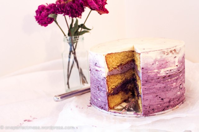White Chocolate Layer Cake with Blackberry Swiss Meringue Buttercream Recipe One Perfect Mess 2
