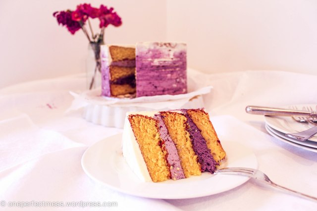 White Chocolate Layer Cake with Blackberry Swiss Meringue Buttercream Recipe One Perfect Mess 3
