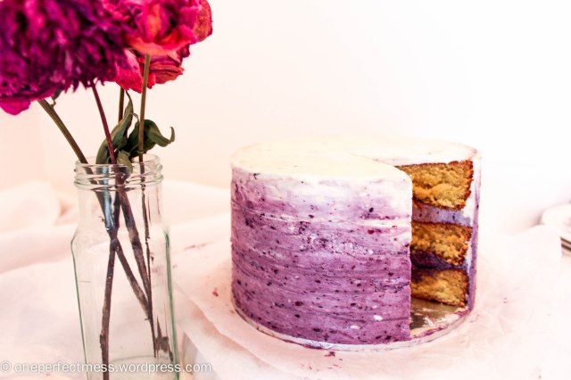 White Chocolate Layer Cake with Blackberry Swiss Meringue Buttercream Recipe One Perfect Mess 4