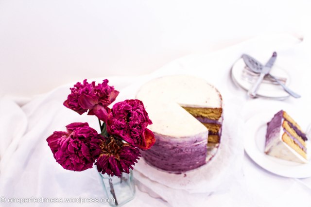 White Chocolate Layer Cake with Blackberry Swiss Meringue Buttercream Recipe One Perfect Mess 5