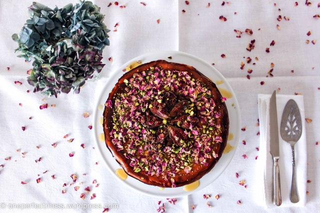 Roasted Fig and Goats Curd Cheesecake with Honey and Pistachios recipe One Perfect Mess 3