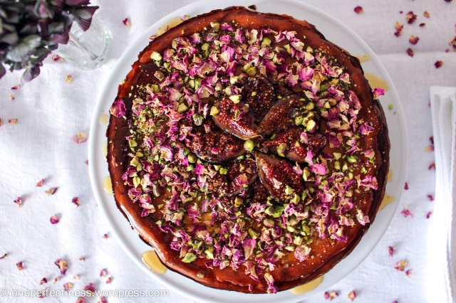 Roasted Fig and Goats Curd Cheesecake with Honey and Pistachios recipe One Perfect Mess 4