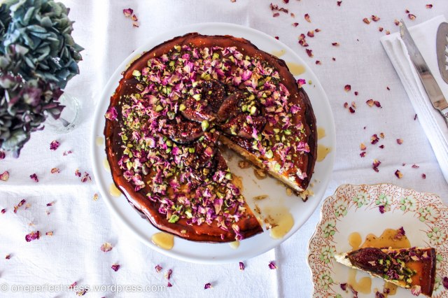 Roasted Fig and Goats Curd Cheesecake with Honey and Pistachios recipe One Perfect Mess 7