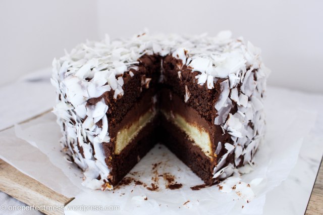Triple Layered Chocolate and Coconut Cake recipe One Perfect Mess 7