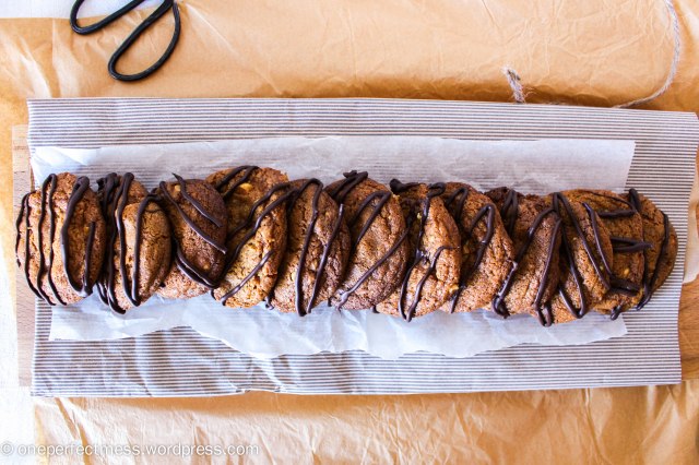 Salted Peanut Brittle Cookies with a Dark Chocolate Drizzle One Perfect Mess recipe 4