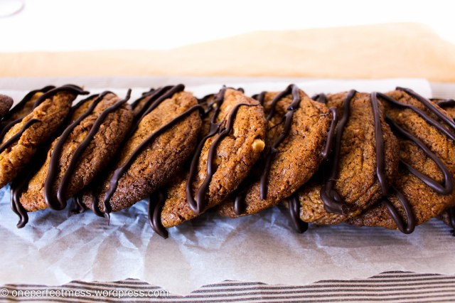 Salted Peanut Brittle Cookies with a Dark Chocolate Drizzle One Perfect Mess recipe 7