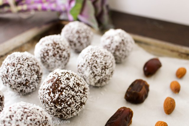 Almond, Coconut, Chocolate and Date Protein Bliss Balls recipe One Perfect Mess 7