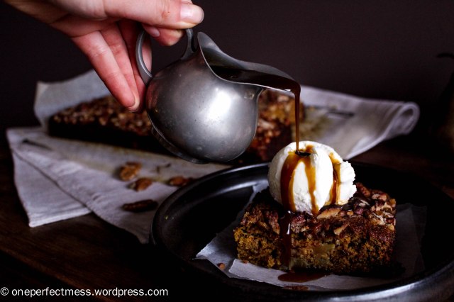 Sticky Date and Pear Toffee Pudding with Pecans and Warm Butterscotch Caramel Toffee Sauce recipe One Perfect Mess 4