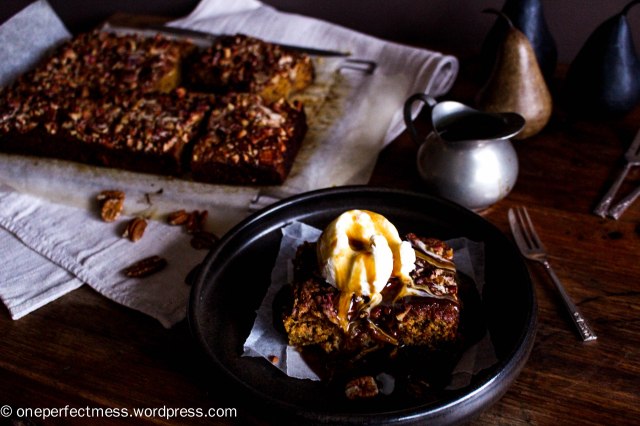 Sticky Date and Pear Toffee Pudding with Pecans and Warm Butterscotch Caramel Toffee Sauce recipe One Perfect Mess 6