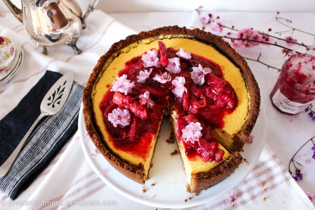 Rhubarb Raspberry Compote Ginger Goats Curd Cheese Cheesecake recipe One Perfect Mess 11