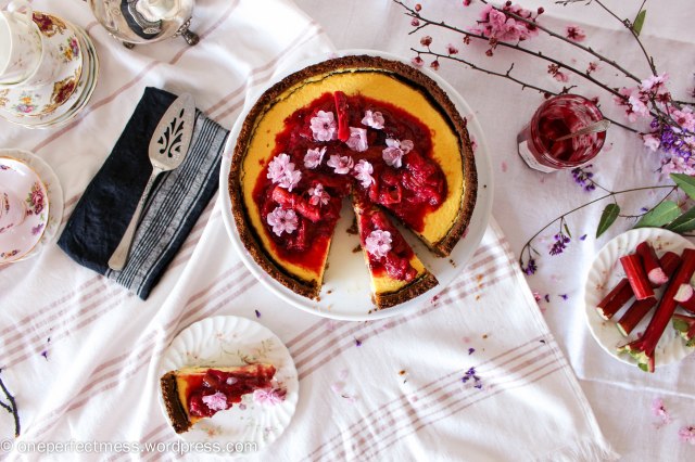 Rhubarb Raspberry Compote Ginger Goats Curd Cheese Cheesecake recipe One Perfect Mess 13