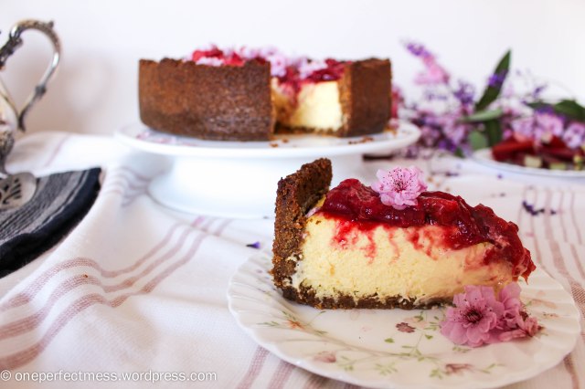 Rhubarb Raspberry Compote Ginger Goats Curd Cheese Cheesecake recipe One Perfect Mess 15