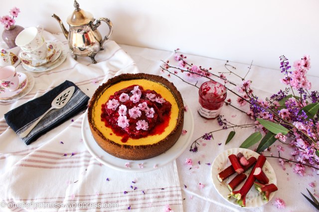 Rhubarb Raspberry Compote Ginger Goats Curd Cheese Cheesecake recipe One Perfect Mess 4