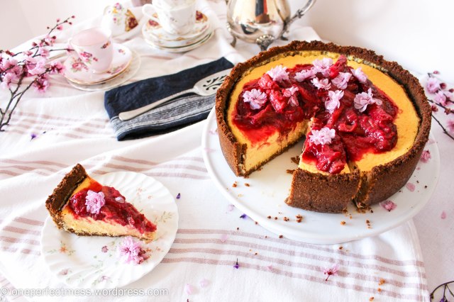 Rhubarb Raspberry Compote Ginger Goats Curd Cheese Cheesecake recipe One Perfect Mess