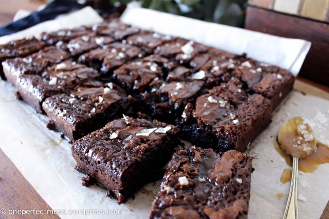 Salted Caramel Fudge Brownies dark chocolate moist soft rich brownies recipe One Perfect Mess 3