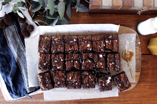 Salted Caramel Fudge Brownies dark chocolate moist soft rich brownies recipe One Perfect Mess 5