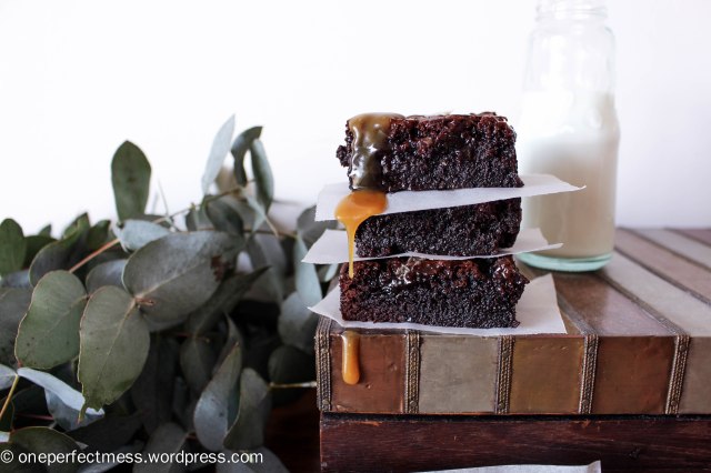 Salted Caramel Fudge Brownies dark chocolate moist soft rich brownies recipe One Perfect Mess 6