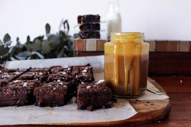 Salted Caramel Fudge Brownies dark chocolate moist soft rich brownies recipe One Perfect Mess 9