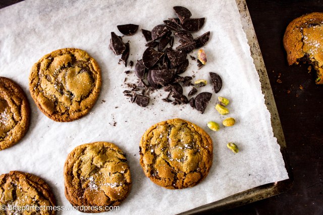 Salted Dark Chocolate Chip, Pistachio Nut and Honey Cookies soft chewy moist crunchy crispy recipe One Perfect Mess 2