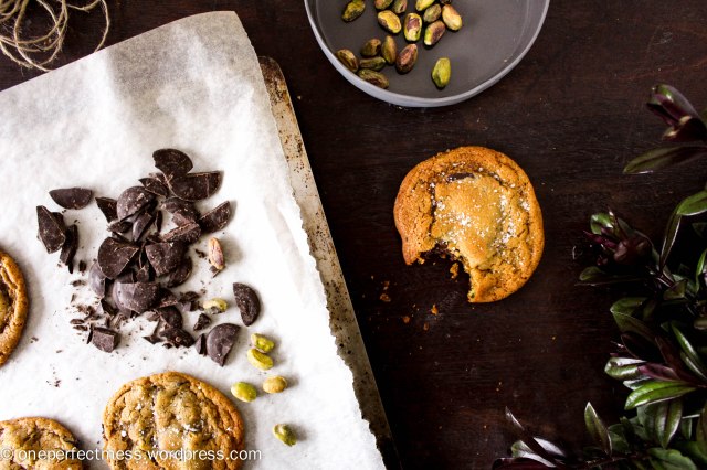 Salted Dark Chocolate Chip, Pistachio Nut and Honey Cookies soft chewy moist crunchy crispy recipe One Perfect Mess 3