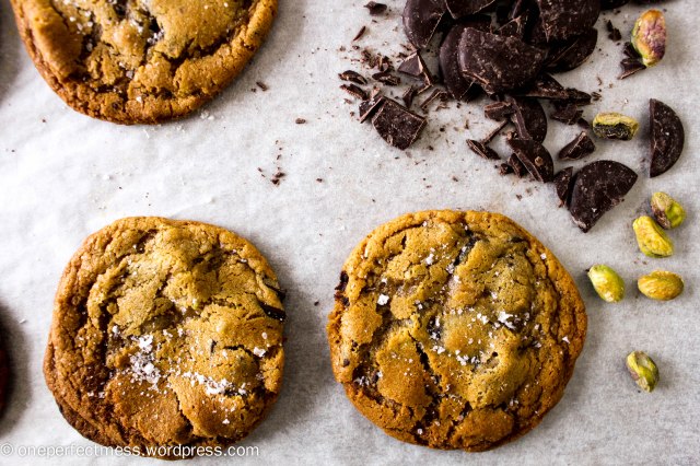 Salted Dark Chocolate Chip, Pistachio Nut and Honey Cookies soft chewy moist crunchy crispy recipe One Perfect Mess 4