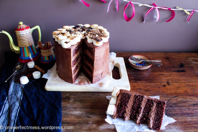 Mexican Hot Chocolate Layer Cake with Toasted Marshmallows cinnamon chilli dark chocolate swiss meringue buttercream recipe One Perfect Mess 11
