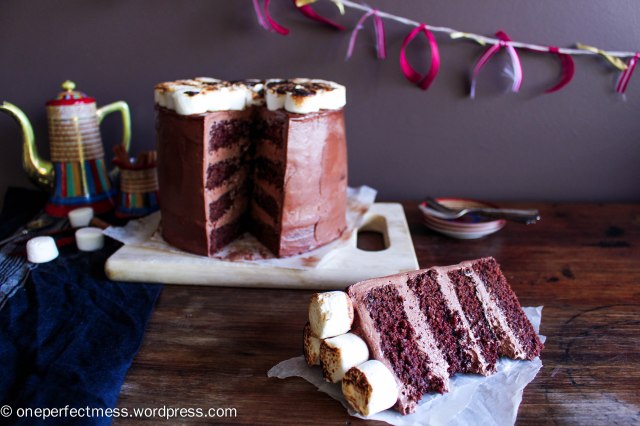 Mexican Hot Chocolate Layer Cake with Toasted Marshmallows cinnamon chilli dark chocolate swiss meringue buttercream recipe One Perfect Mess 12