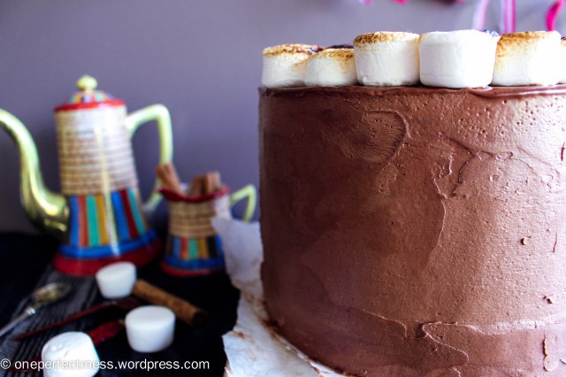 Mexican Hot Chocolate Layer Cake with Toasted Marshmallows cinnamon chilli dark chocolate swiss meringue buttercream recipe One Perfect Mess 8