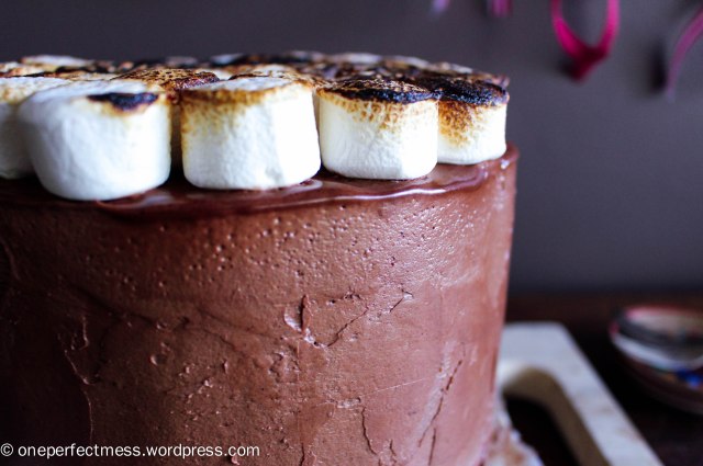 Mexican Hot Chocolate Layer Cake with Toasted Marshmallows cinnamon chilli dark chocolate swiss meringue buttercream recipe One Perfect Mess 9