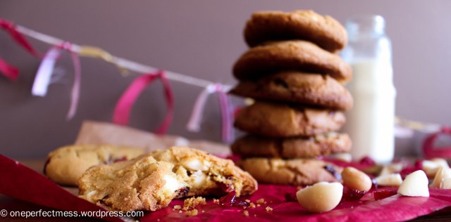 Cranberry, Macadamia Nut and White Chocolate Cookies One Perfect Mess recipe biscuits easy chewy crunchy Christmas baking moist 3