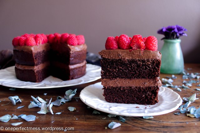 Dark Chocolate and Beetroot Cake with Chocolate Cream Cheese Frosting and Fresh Raspberries recipe One Perfect Mess moist rich soft raspberry easy 10