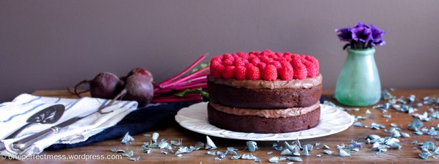 Dark Chocolate and Beetroot Cake with Chocolate Cream Cheese Frosting and Fresh Raspberries recipe One Perfect Mess moist rich soft raspberry easy 1