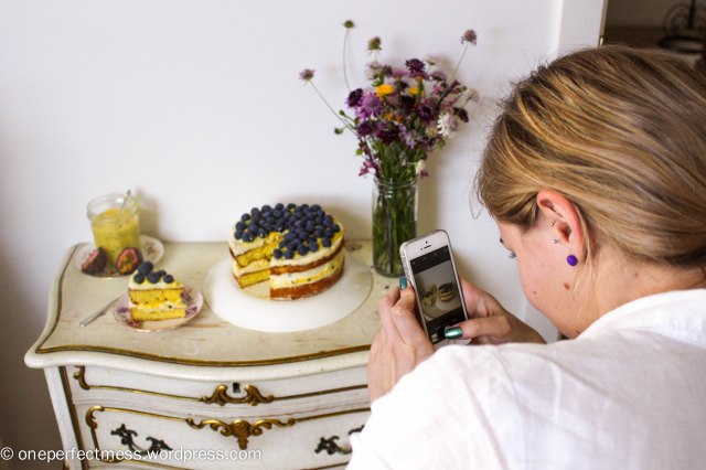 Vanilla Sponge Cake with Passionfruit Curd, Vanilla Whipped Cream and Fresh Blueberries One Perfect Mess recipe easy layer cake Donna Hay spring pretty naked cake 15