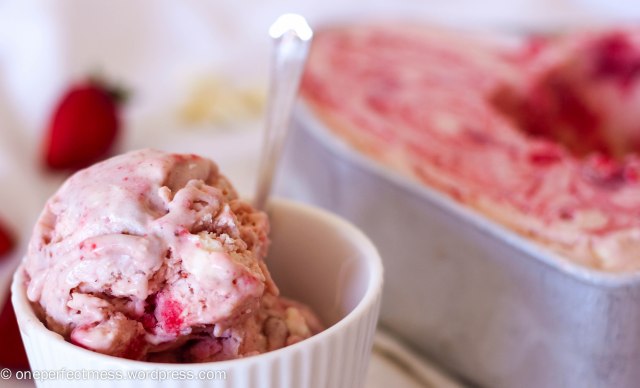 Strawberry and White Chocolate Semifreddo One Perfect Mess easy summer recipe icecream ice cream no churn without machine fresh strawberries white chocolate chunk chip 5