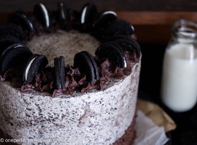 Crazy Cookies and Cream Oreo Celebration Layer Cake One Perfect Mess recipe four layers layered chocolate swiss merinuge buttercream sprinkles ganache baking 10