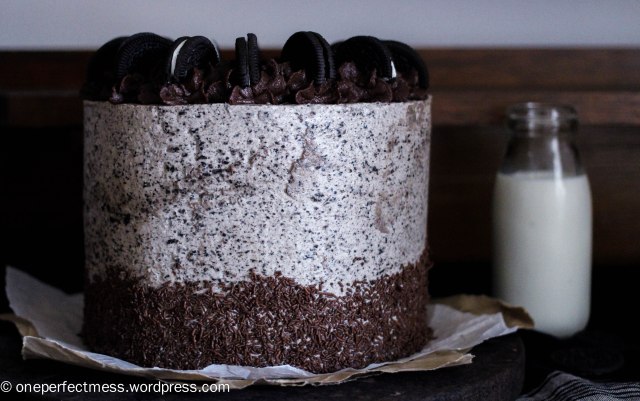Crazy Cookies and Cream Oreo Celebration Layer Cake One Perfect Mess recipe four layers layered chocolate swiss merinuge buttercream sprinkles ganache baking 9