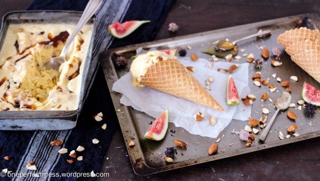 Fig, Honey and Roasted Almond Semifreddo Ice Cream easy recipe One Perfect Mess summer baking fig jam no churn no machine 1