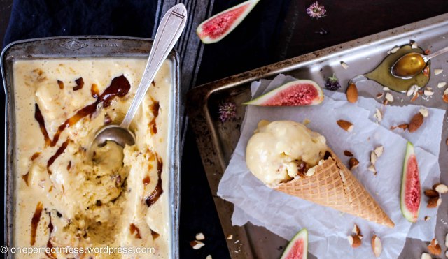 Fig, Honey and Roasted Almond Semifreddo Ice Cream easy recipe One Perfect Mess summer baking fig jam no churn no machine 2