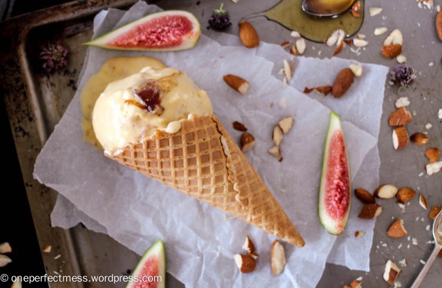 Fig, Honey and Roasted Almond Semifreddo Ice Cream easy recipe One Perfect Mess summer baking fig jam no churn no machine 4